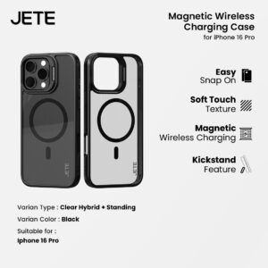 JETE Case For Iphone 16 Series Plus Pro Max - CLEAR HYBRID STANDING Slim Magnetic Transparant Casing Anti Shock Crack
